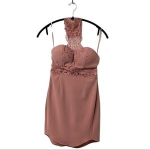SELFIE LESLIE Blush Neck Clasp Lace Dress Size S
